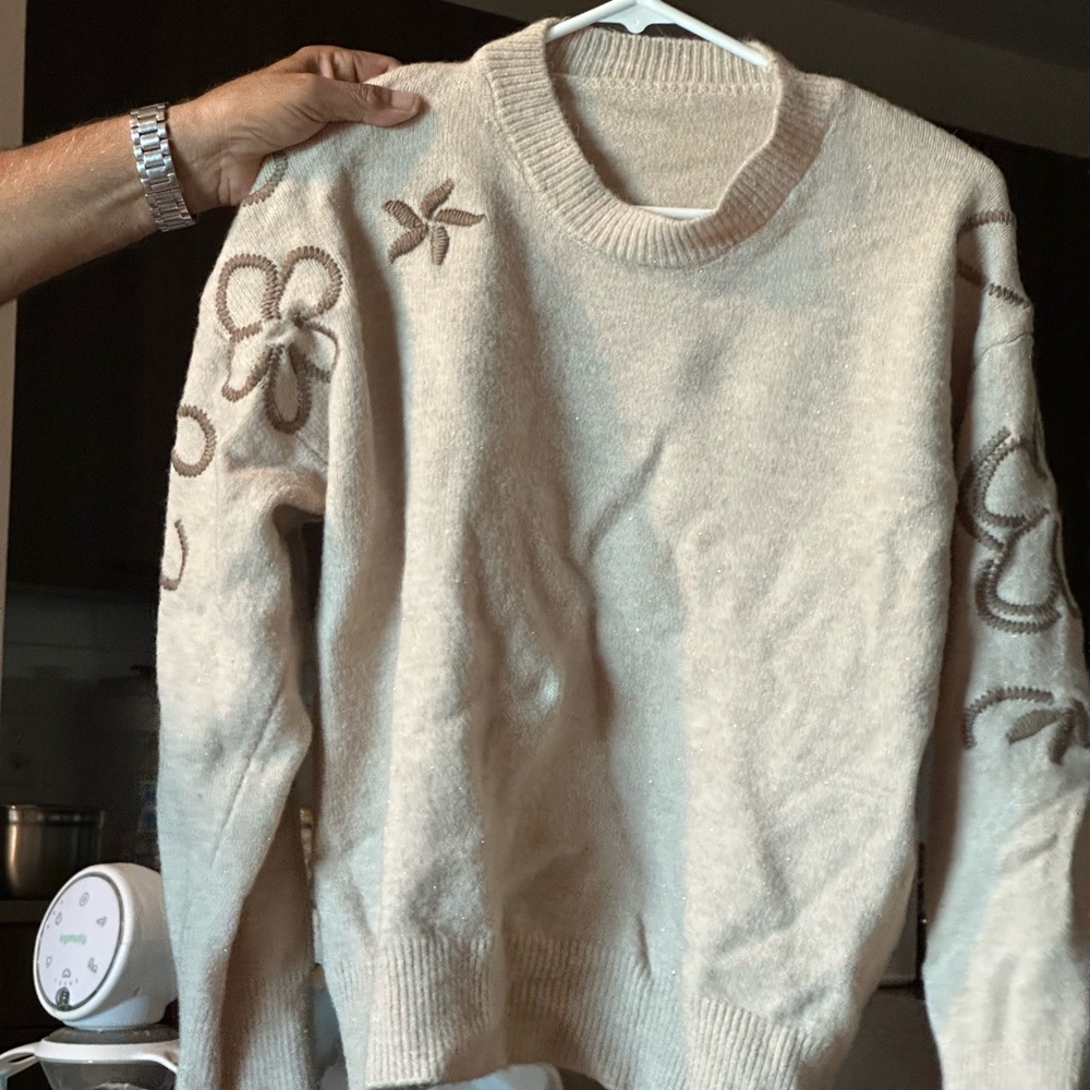 Cream Sweater with Embroidered Details